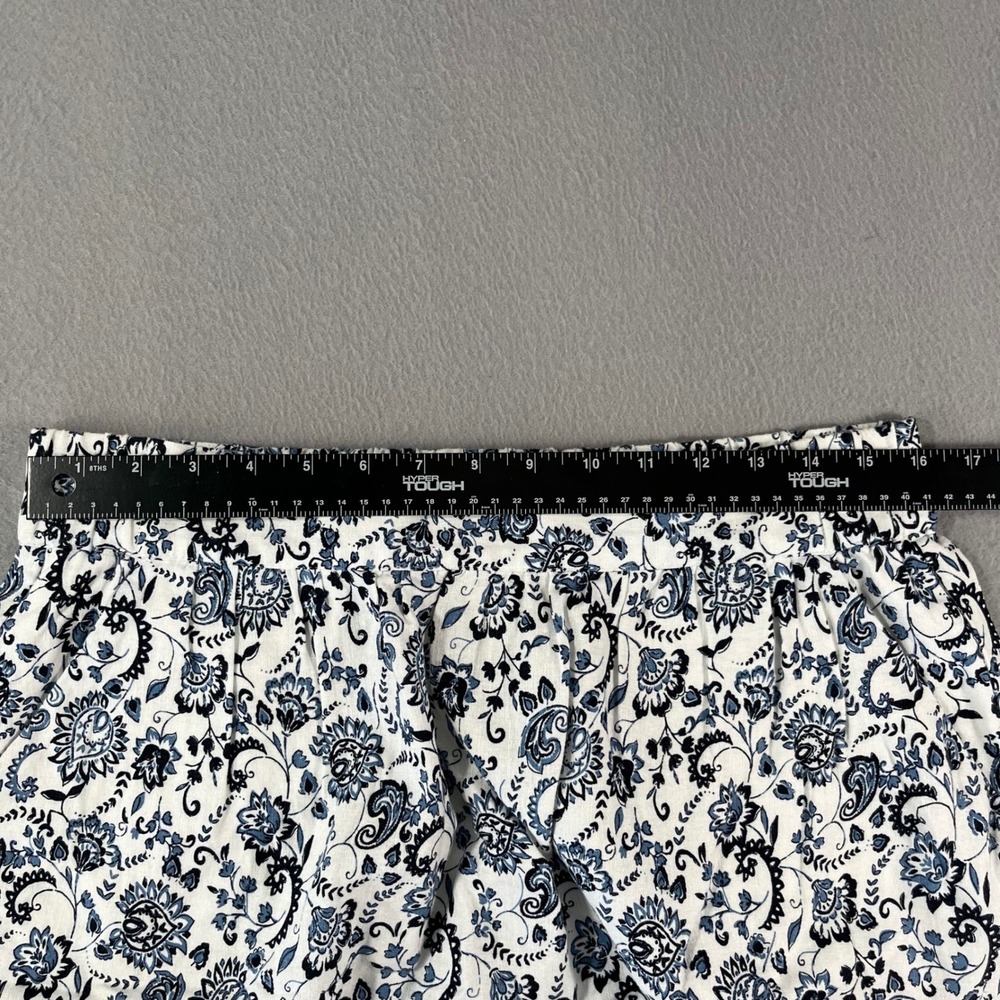 NWT LOFT Women's Medium Blue White Floral Print paisley a-line linen skirt - Picture 3 of 8